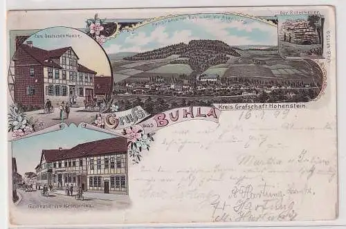 67646 Ak Lithographie Gruß aus Buhla Gasthaus zum Kronprinz usw. 1899