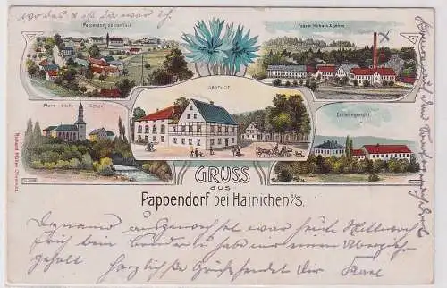65211 Ak Lithographie Gruß aus Pappendorf bei Hainichen Fabrik, Gasthof usw.1912