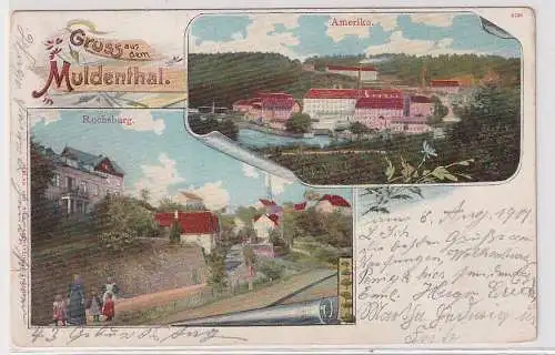 902010 Ak Lithographie Gruß aus dem Muldenthal Amerika und Rochsburg 1901
