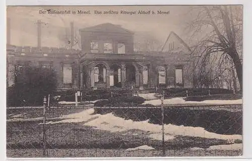 50163 Ak Das zerstörte Rittergut Althoff bei Memel 1915