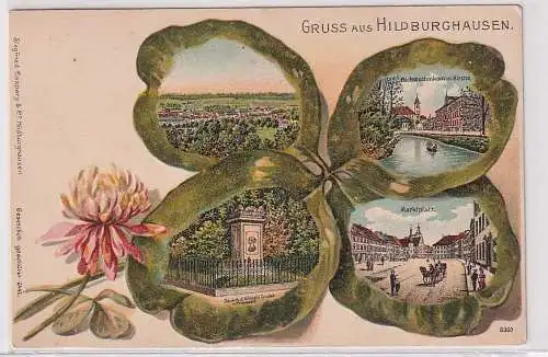 37972 Kleeblatt Ak Lithographie Gruß aus Hildburghausen um 1900
