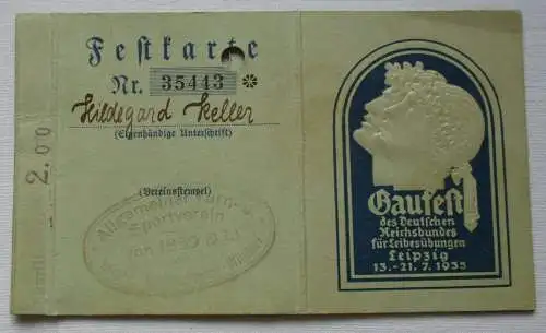 Festkarte Leipzig Großzschocher Windorf Gaufest DRL Leipzig 1935 (129121)
