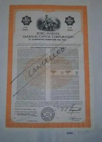 1000 Dollar Aktie Borg-Warner Overseas Capital Corporation 1. Sept 1969 (127854)