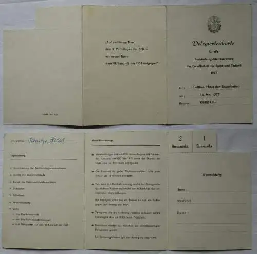 GST Delegiertenkarte Cottbus Haus der Bauarbeiter 1977 (139932)
