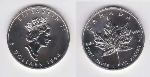 5 Dollar Silber Münze Kanada Meaple Leaf 1994 1 Unze Feinsilber (154238)