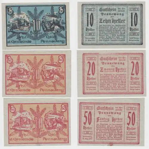 10,20 und 50 Heller Banknoten Notgeld Gemeinde Pennewang 1920 (154493)