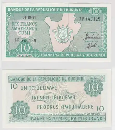 10 Francs Banknote Banque de la Republique du Burundi 1991 P27 UNC (127296)