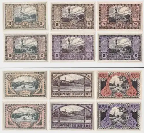 6 Banknoten 10 bis 50 Heller Notgeld Gemeinde Bergheim (154055)