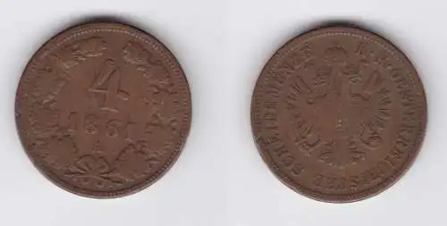 4 Kreuzer Kupfer Münze Österreich 1861 A (155113)