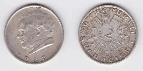 2 Schilling Silber Münze Österreich Schubert 1928 (155197)