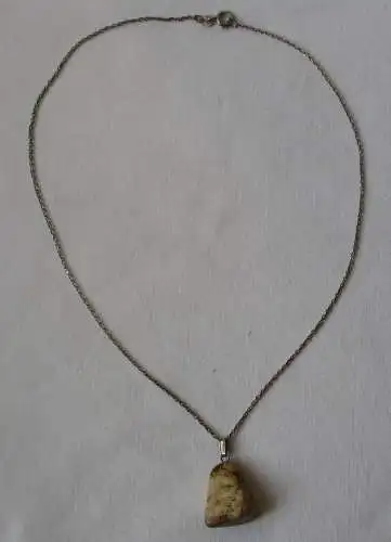 charmante 925er Sterling Silber Kette mit poliertem Stein Anhänger (118512)