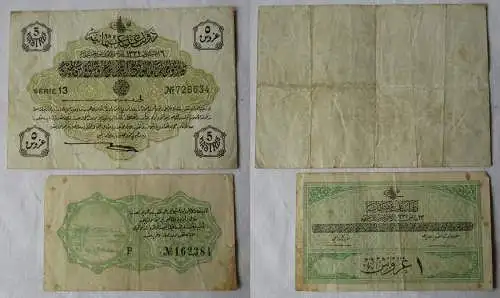 1 und 5 Piaster Banknoten Türkei Türkiye 1916 (131362)
