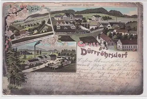 902472 Lithografie AK Gruss aus Dürrröhrsdorf - Papierfabrik Dittersbach 1892