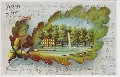 58087 Passepartout AK Gruss aus Zittau - Weinaupark mit Restaurant 1904