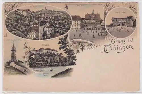902355 AK Gruss aus Tübingen - Rathaus, Schlossportal, Kaiser Wilhelm Turm