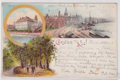 902847 Lithografie AK Gruss aus Kiel - Gruss aus Hotel "Kieler Hof" Franz Ehlers