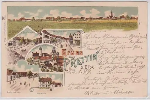62339 Ak Lithographie Gruß aus Prettin an der Elbe Gasthof z.Kessel usw. 1899