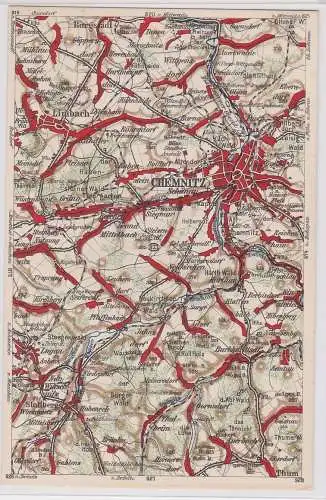 903341 Landkarten Ak Wona-Karte C Chemnitz, Limbach, Lugau, Stollberg usw.