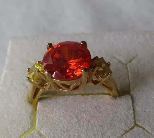 eleganter 925er Sterling Silber Ring vergoldet mit orangenem Edelstein (116364)