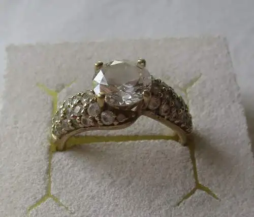 eleganter 925er Sterling Silber Ring vergoldet mit farblosem Edelstein (104492)