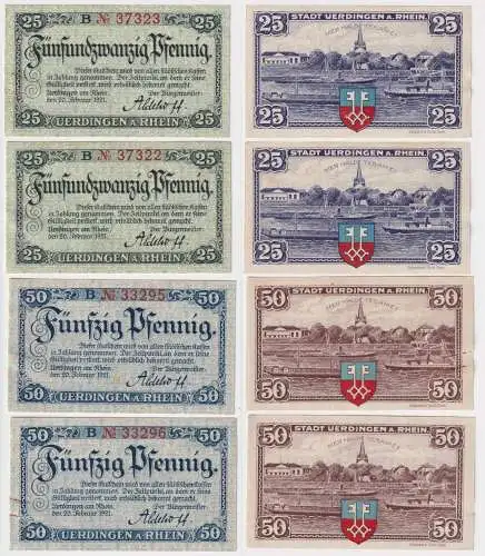 4 Banknoten Notgeld Stadt Uerdingen am Rhein 1921 (117677)