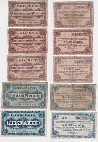5 Banknoten Notgeld Handelskammer Hannover 1917-1920 (168901)