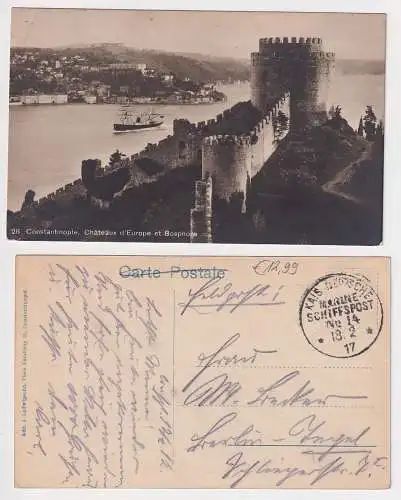 38153 Feldpost AK Constantinople - Europaschloss & Bosporus, Schiffspost 1916