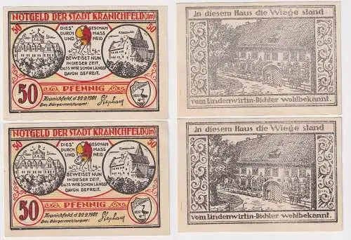 2 Banknoten Notgeld Stadt Kranichfeld (Ilm) 22.2.1921 (169138)