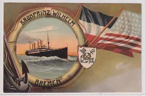 34973 Künstler Ak Postdampfer "Kronprinz Wilhelm" Bremen Norddt. Lloyd um 1910
