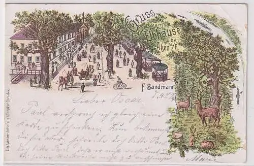 91590 Ak Lithographie Gruß vom Elbhause bei Aken an der Elbe 1897