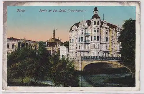 56759 Ak Guben Partie an der Lubst (Jungfernbrücke) 1912
