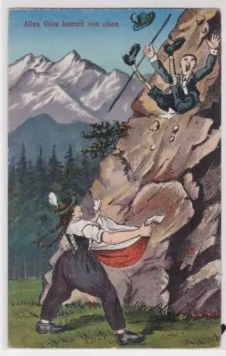 75408 Humor Ak 2 Bergwanderer "Alles Gute kommt von oben" um 1910