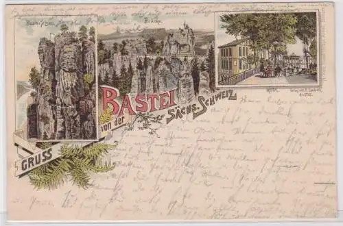 902585 Lithographie Ak Gruss von d. Bastei sächs. Schweiz - Brücke, Basteifelsen