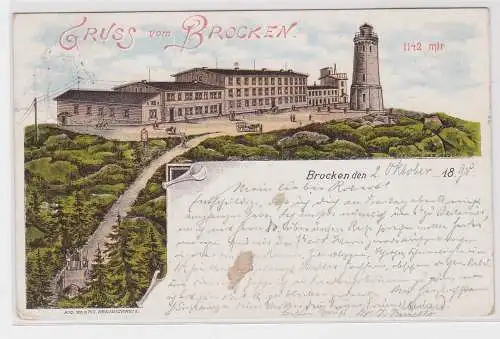 904313 Ak Lithographie Gruß vom Brocken mit Brockenhotel 1898