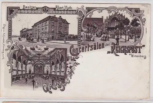 903774 Ak Lithographie Gruß aus den Conzertsälen der "Reichspost" Wittenberg 