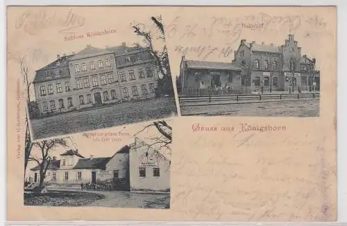 65882 Ak Gruß aus Königsborn Bahnhof, Gasthof zur grünen Tanne, Schloß 1903