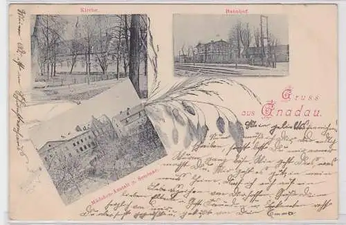 92310 Ak Gruß aus Gnadau Bahnhof, Kirche, Seminar 1898