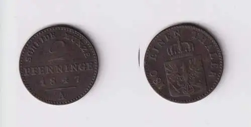 2 Pfennig Kupfer Münze Preussen 1847 A f.ss (153048)