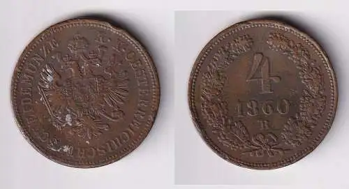 4 Kreuzer Kupfer Münze Kaiserreich Österreich Franz Joseph 1860 B (150696)