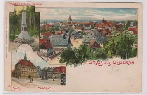 903285 Mehrbild Ak Gruss aus Oederan - Marktplatz, Denkmal, Totalansicht 1901