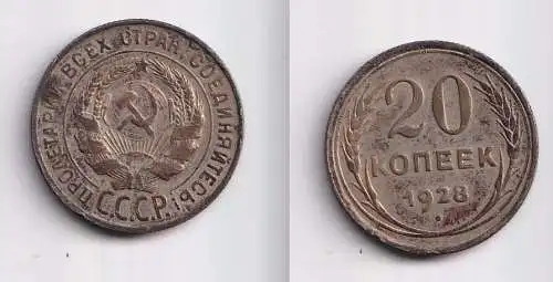 20 Kopeken Silber Münze Russland 1928 ss (151842)