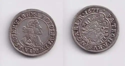 6 Kreuzer Silber Münze RDR Habsburg Österreich Leopold I. 1671 KB f.vz (152135)