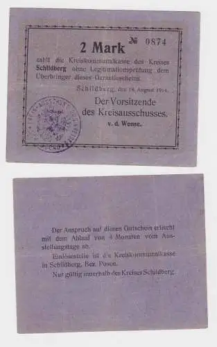 2 Mark Banknote Kreis Schildberg bei Posen 18.August 1918 (163846)