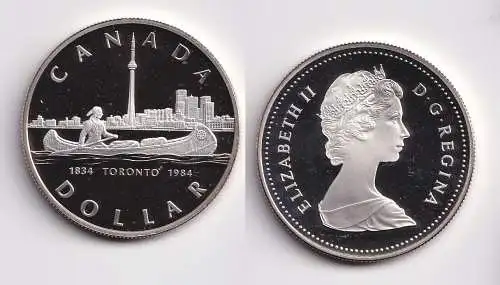 1 Dollar Silber Münze Canada Kanada Toronto Kanu vor Skyline 1984 (153190)