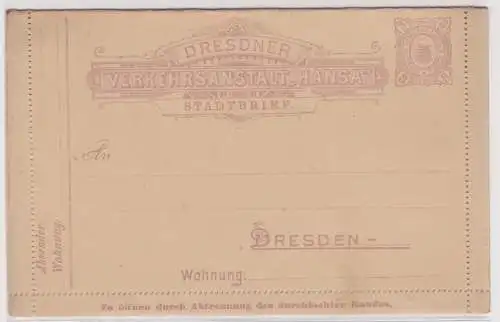 66770 Privatpost Ganzsachen Stadtbrief Dresdner Verkehrsanstalt "Hansa" Dresden