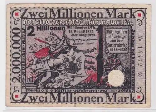 2 Millionen Mark Banknote Inflation Stadt Mühlhausen 15.8.1923 (146984)