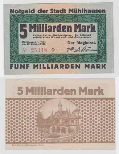 5 Milliarden Mark Banknote Inflation Stadt Mühlhausen 20.10.1923 (146276)