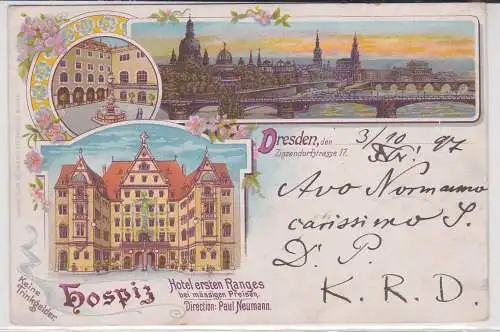 45159 Ak Lithographie Dresden Hospiz Hotel ersten Ranges Zinzendorferstraße 17 