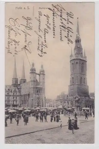 55539 Ak Halle an der Saale Marktplatz mit Verkaufsständen 1913
