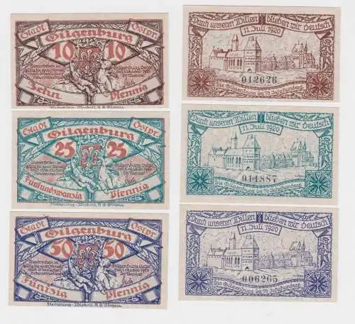 10, 25, 50 Pfennig Banknoten Notgeld Stadt Gilgenburg Dabrowno 1920 (159680)